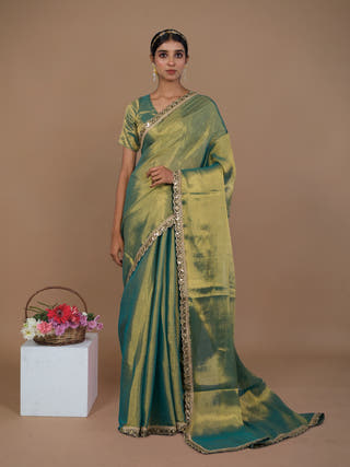 Ritika Sea Green Handwoven Tissue Saree