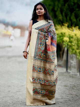 Madhubani Handpainted Modal Silk Saree
