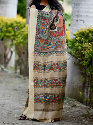 Madhubani Handpainted Modal Silk Saree