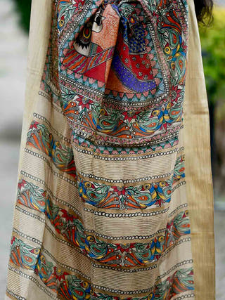 Madhubani Handpainted Modal Silk Saree