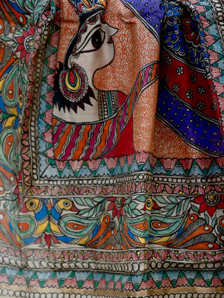 Madhubani Handpainted Modal Silk Saree