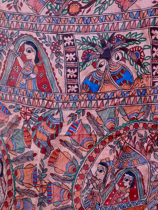 Madhubani Handpainted Shibori Dyed Linen Saree