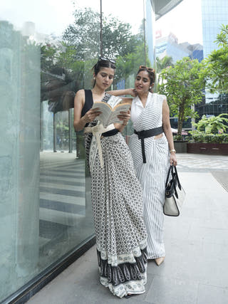 Karuna Off White Hand Block Printed Cotton Saree