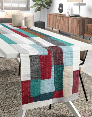 Kantha Stitched Handwoven Table Runner Nandi Handicrafts