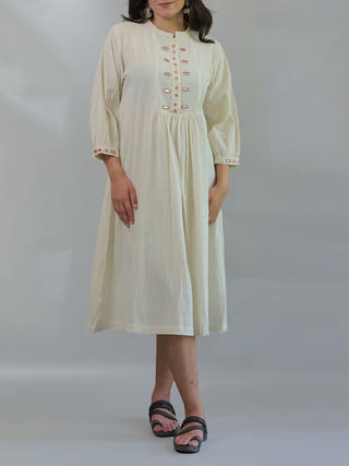 Mirror Work Dress In Off White Moralfibre