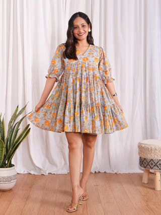 Rachel Mul Cotton HandBlock Print Short Cotton  Dress