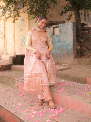 Amaraya Neon Orange And Neon Yellow Double Colour Kurta Pant Set With Dupatta