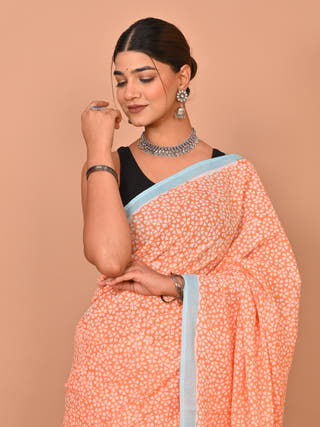 Oorja Heritage Hand Block Printed Pure Cotton Saree