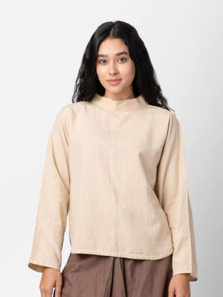 Veda - Beige Mock Collar Top