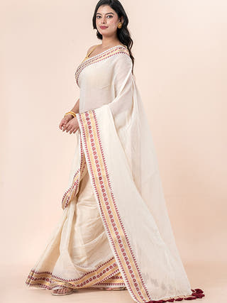 Golden Wishper - Pure Cotton Saree With Kanchi Border Without Blouse Piece