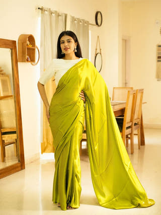 Lime Lustre Pure Silk Saree with Gold Zari Border