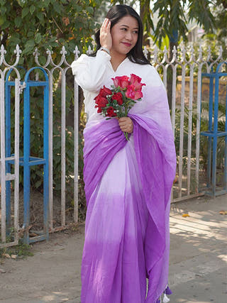 Liliac Lush Pure Cotton Solid Shaded Saree With Tassels  Without Blouse Piece