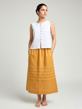 Archie Mustard Skirt with Embroidery