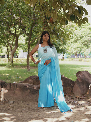 Pure Cotton Solid Shaded Saree Without Blouse Piece II Blue