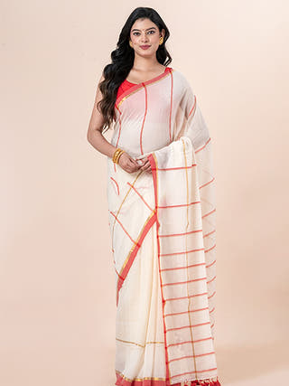 Kumkum - Pure Cotton Saree With Zari Border Without Blouse Piece