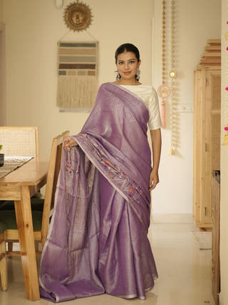 Lavender Whisper Handwoven Linen Saree