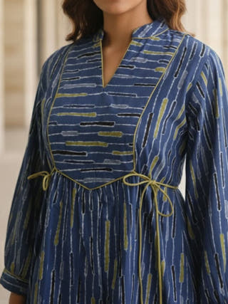 Skye Blue Tie-up Fit and Flare A-line Midi Dress