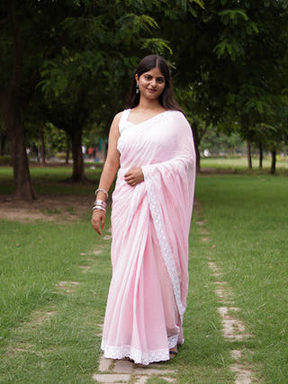 Gulabi Grace Pure Cotton Solid Saree With Lace Border Without Blouse Piece