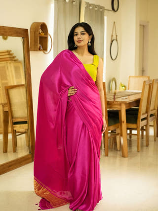 Rani Radiance Pink Silk Saree with Gold Zari Border