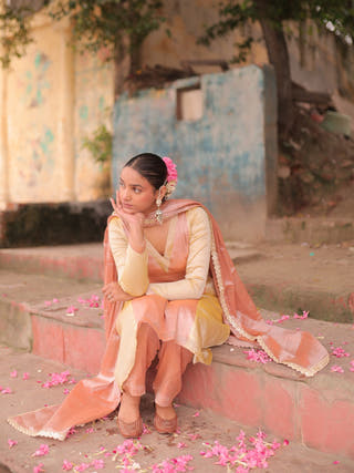 Amaraya Neon Orange And Neon Yellow Double Colour Kurta Pant Set With Dupatta