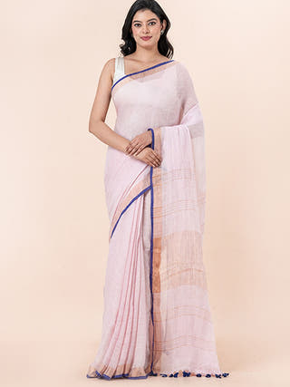 Lavender Dream - Pure Linen Saree With Zari Border Without Blouse Piece