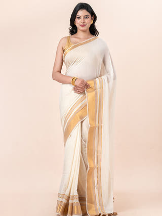 Kanak - Pure Cotton Saree With Zari Border Without Blouse Piece