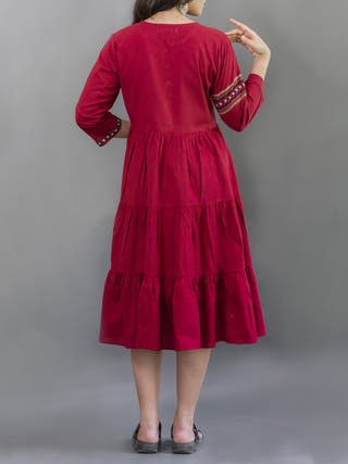 Embroidered Hand Detailed Dress In Red Moral Fibre