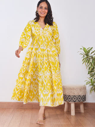 Lemonade Dream Ikat Cotton Dress Sivaka India Yellow