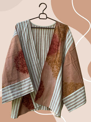 Ecoprinted Handwoven Breezy Jacket Yellow & Pink - Organic Cotton Jumpsuit for women in pink color