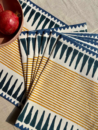 Striped placemats Set of 6 Mustard & Blue ARRAS