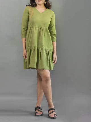 Minimal Embroidered Short Dress Olive Green Moralfibre
