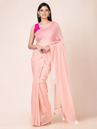 Pure cotton solid saree with tassels l Coral Ocau