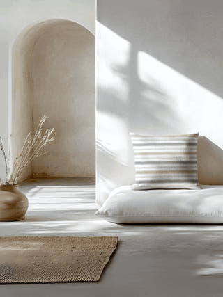 Montauk Blue and Brown Striped Cotton Cushion Cover