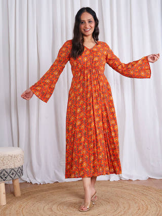 Miranda Flare Modal Dress Sivaka India Orange