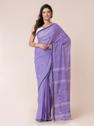 Liliac Breeze Pure Cotton Saree With Jamdani Motifs