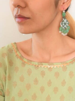 Mirror Jhumka With Jade Beads MORALFIBRE