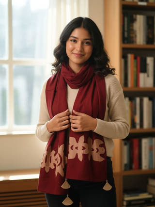 Hand Applique Cotton Stole | Maroon