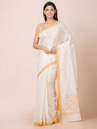 Cotton Saree With Jamdani Motifs Offwhite OCAU