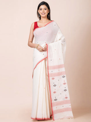 Jamdani Motifs Cotton Saree Offwhite OCAU