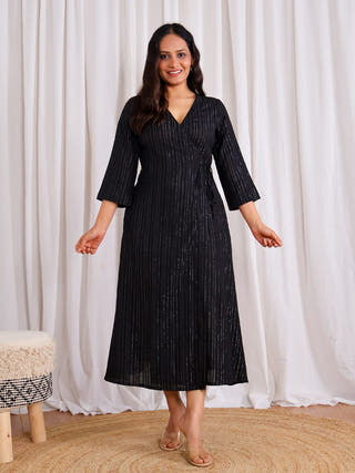 Kashish Wrap Black Dress Sivaka India Black