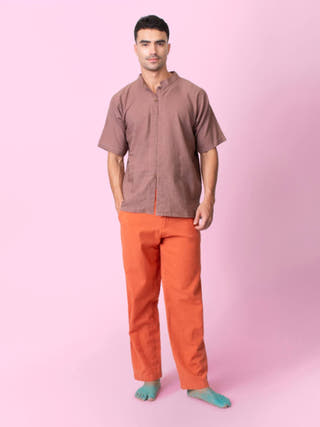 Jude Mandarin Collar Brown T-Shirt