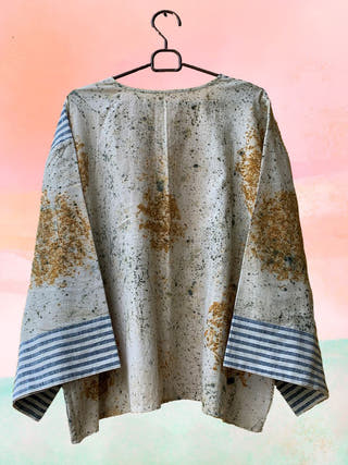 Ecoprinted Handwoven Breezy Jacket Off White - Organic Cotton Jumpsuit for women in off White color