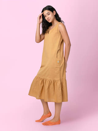 Kendey Mustard Tiered Midi Dress