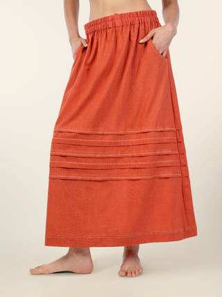 Archie Rust Embroidered Maxi Skirt with Pockets