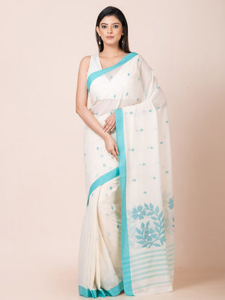 Cotton Saree With Jamdani Motifs White OCAU