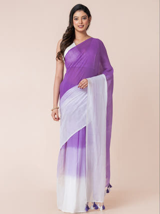 Liliac Lush Pure Cotton Solid Shaded Saree With Tassels  Without Blouse Piece