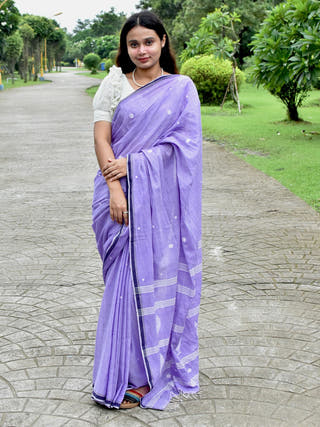 Purple Haze Pure Cotton Saree With Jamdani Motifs Without Blouse Piece