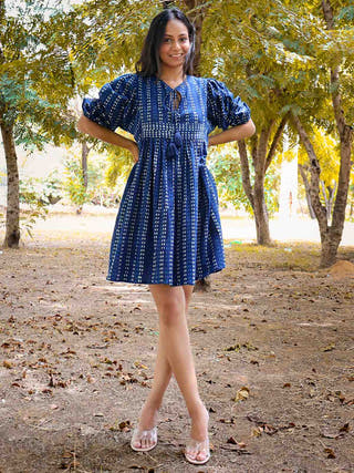 Drew Indigo Cotton Dress Sivaka India Blue
