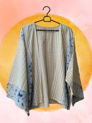 Ecoprinted Handwoven Breezy Jacket Yellow - Organic Cotton Jumpsuit for women in yellow color