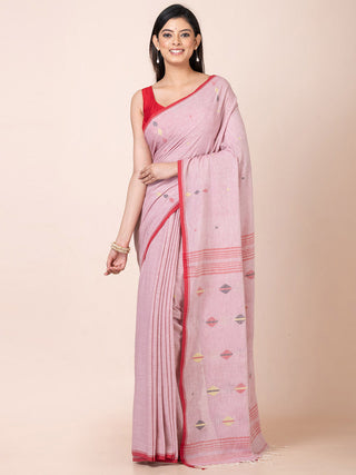 Jamdani Motifs Cotton Saree Pink OCAU